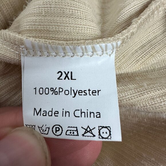 Beige Ribbed Hoodie Sweatshirt 2XL 100% Polyester Pullover With Kangaroo Pocket - Picture 3 of 4